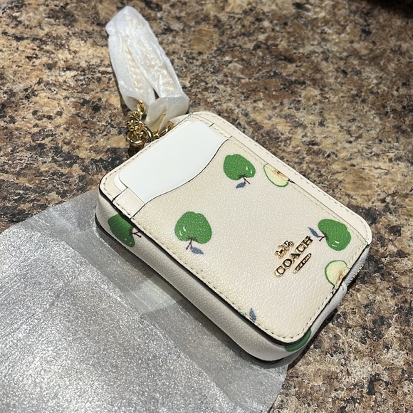 Coach Zip Card Case With Apple Print - Picture 4 of 6